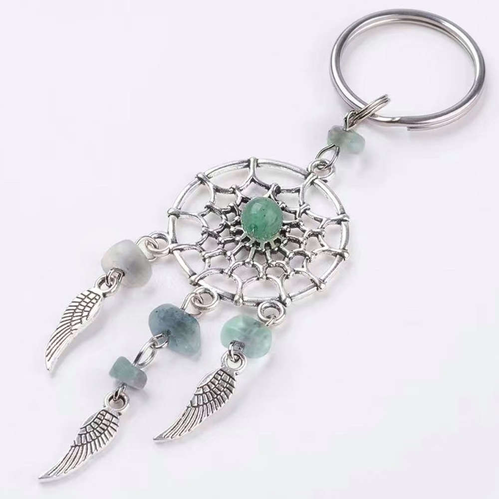 Dream Catcher Keyring Boho Native American Feathers Sea Glass Greens Silver Gift